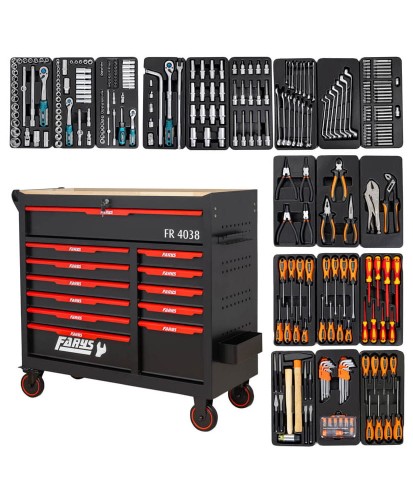 Wózek narzędziowy Stół 12 Szuflad szafka mobilna warsztatowa FR4038 + Wyposażenie 338 el. FR4000