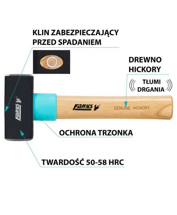 Młotek kamieniarski 2000 g z drewnianym hikorowym trzonkiem FR9117