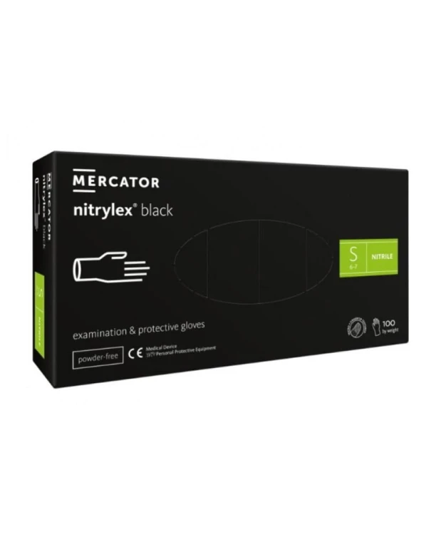 nitrylex black 100 szt. rękawice diagnostyczne i ochronne, nitrylowe, bezpudrowe, czarne roz. S