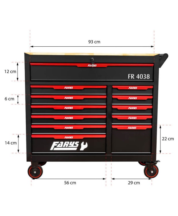 Wózek narzędziowy 12 Szuflad szafka mobilna warsztatowa FR4038+FR4025