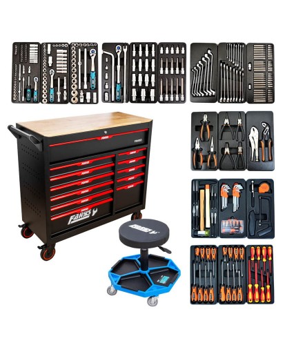 Wózek narzędziowy Stół 12 Szuflad szafka warsztatowa FR4083 + Wyposażenie 338 el. + stołek GRATIS