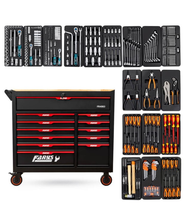 Wózek narzędziowy Stół 12 Szuflad szafka warsztatowa FR4083 + Wyposażenie 338 el. + stołek GRATIS