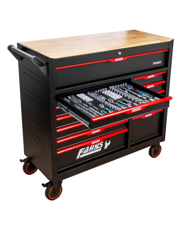 Wózek narzędziowy Stół 12 Szuflad szafka warsztatowa FR4083 + Wyposażenie 338 el. + stołek GRATIS