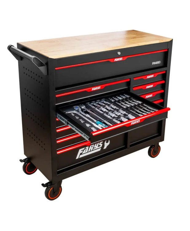 Wózek narzędziowy Stół 12 Szuflad szafka warsztatowa FR4083 + Wyposażenie 338 el. + stołek GRATIS