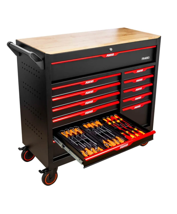 Wózek narzędziowy Stół 12 Szuflad szafka warsztatowa FR4083 + Wyposażenie 338 el. + stołek GRATIS