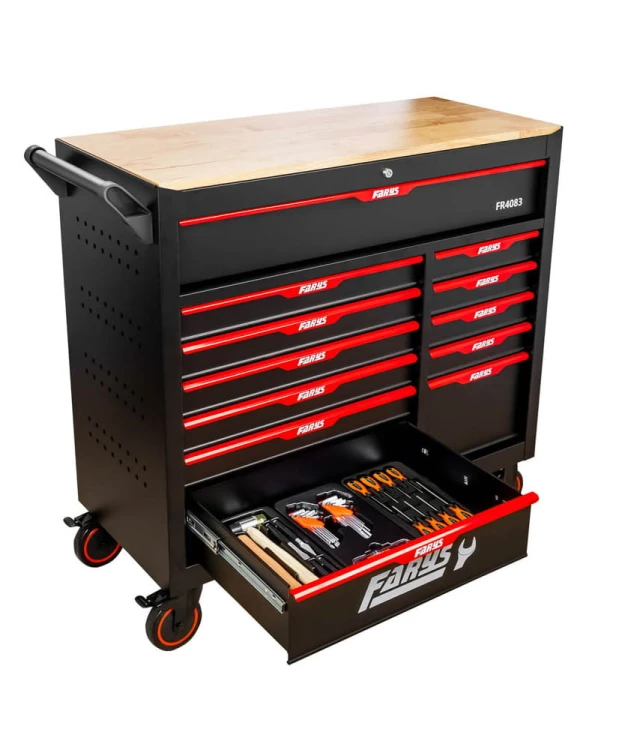 Wózek narzędziowy Stół 12 Szuflad szafka warsztatowa FR4083 + Wyposażenie 338 el. + stołek GRATIS