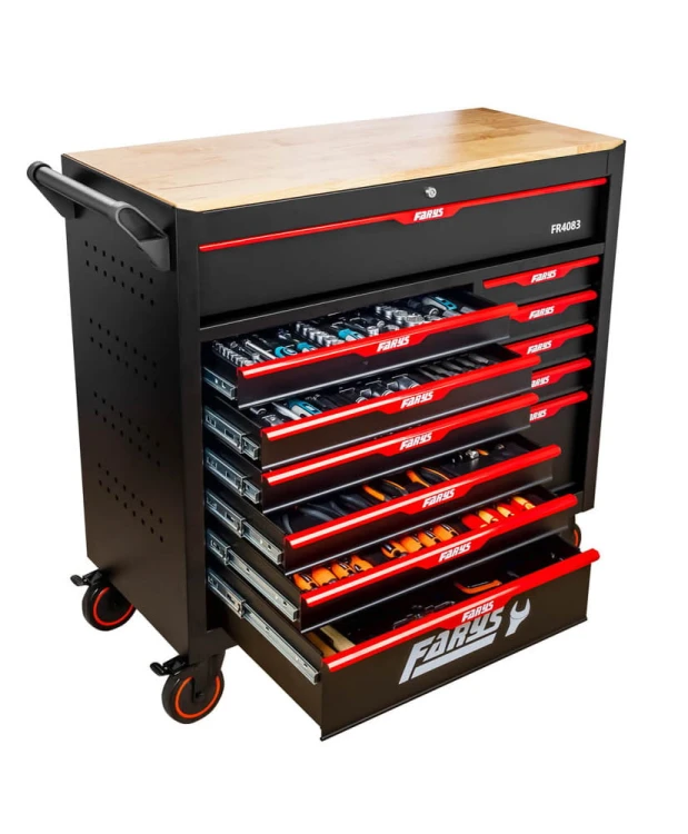 Wózek narzędziowy Stół 12 Szuflad szafka warsztatowa FR4083 + Wyposażenie 338 el. + stołek GRATIS