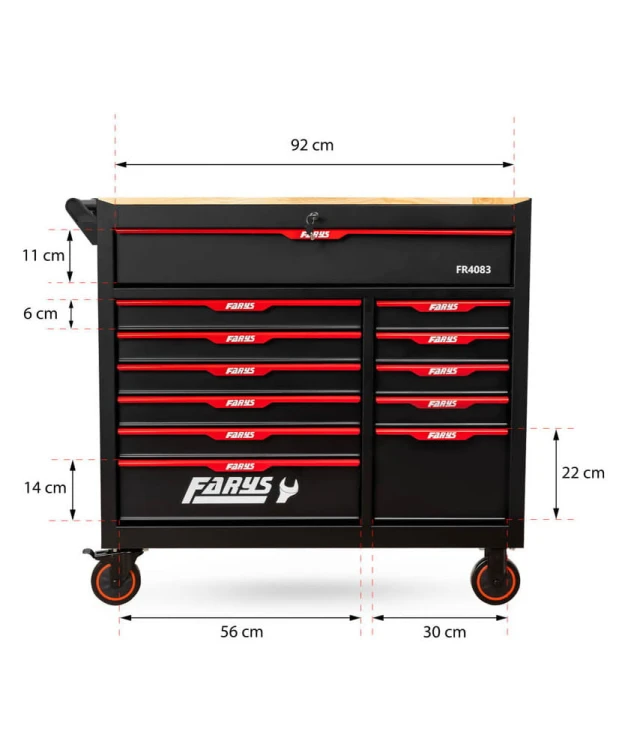 Wózek narzędziowy Stół 12 Szuflad szafka warsztatowa FR4083 + Wyposażenie 338 el. + stołek GRATIS
