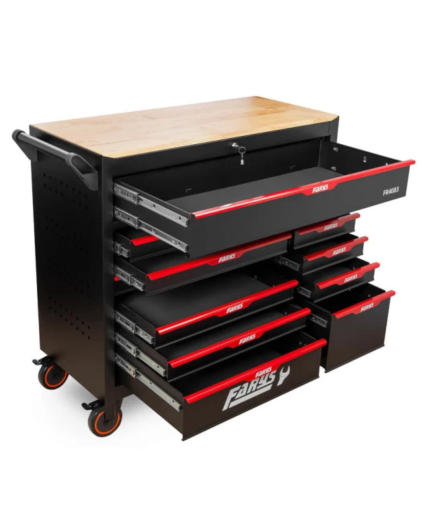 Wózek narzędziowy Stół 12 Szuflad szafka warsztatowa FR4083 + Wyposażenie 338 el. + stołek GRATIS