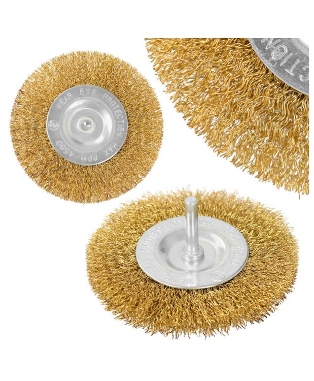 Szczotka tarczowa z trzpieniem 100 mm, drut mosiężny 0.3 mm FR9415