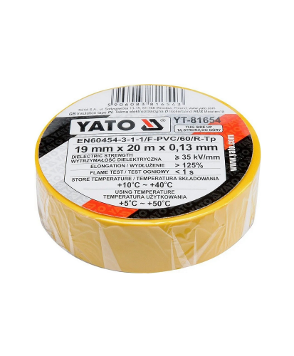 Taśma Izolacyjna Elektroizolacyjna z PCV/PVC 19mm x 20m Zółta Yato YT-81654
