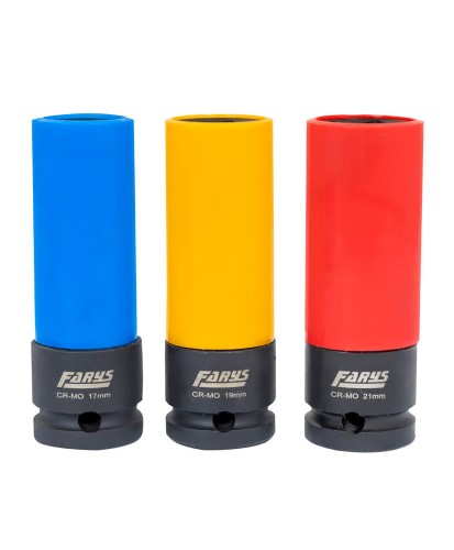 Nasadki do felg aluminiowych alufelg 1/2'', 17, 19, 21mm - zestaw 3szt. Farys FR2378