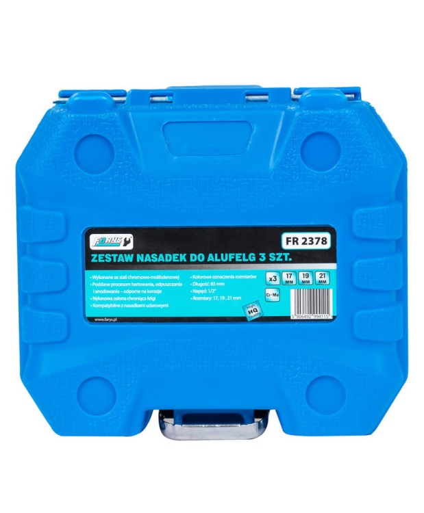 Nasadki do felg aluminiowych alufelg 1/2'', 17, 19, 21mm - zestaw 3szt. Farys FR2378