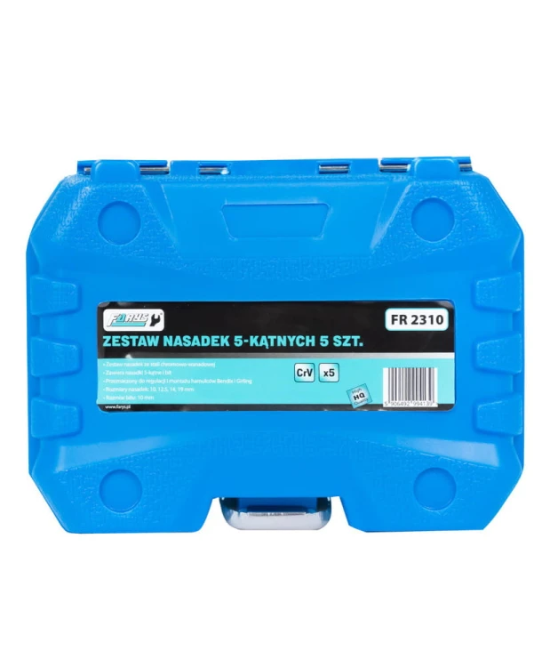 Zestaw nasadek kluczy 5-kątnych do zacisków hamulcowych 10, 12.5, 14, 19mm + Bit FR2310