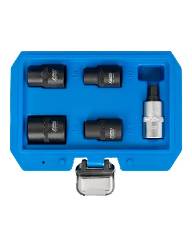 Zestaw nasadek kluczy 5-kątnych do zacisków hamulcowych 10, 12.5, 14, 19mm + Bit FR2310