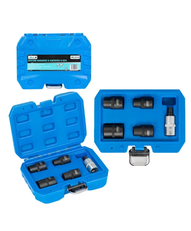 Zestaw nasadek kluczy 5-kątnych do zacisków hamulcowych 10, 12.5, 14, 19mm + Bit FR2310