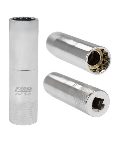 Nasadka do świec 3/8" 18 mm długa 12-kątna 90mm CrV Farys FR2280