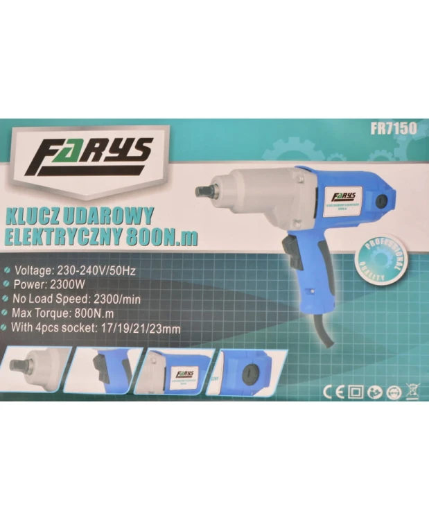 Klucz elektryczny udarowy 1/2 do kół mocny 2300W 800Nm FR7150 + DeWalt