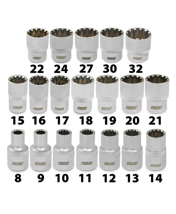 Nasadki Vario Plus 1/2" 19el. 12-kątne 8-32mm FR2066