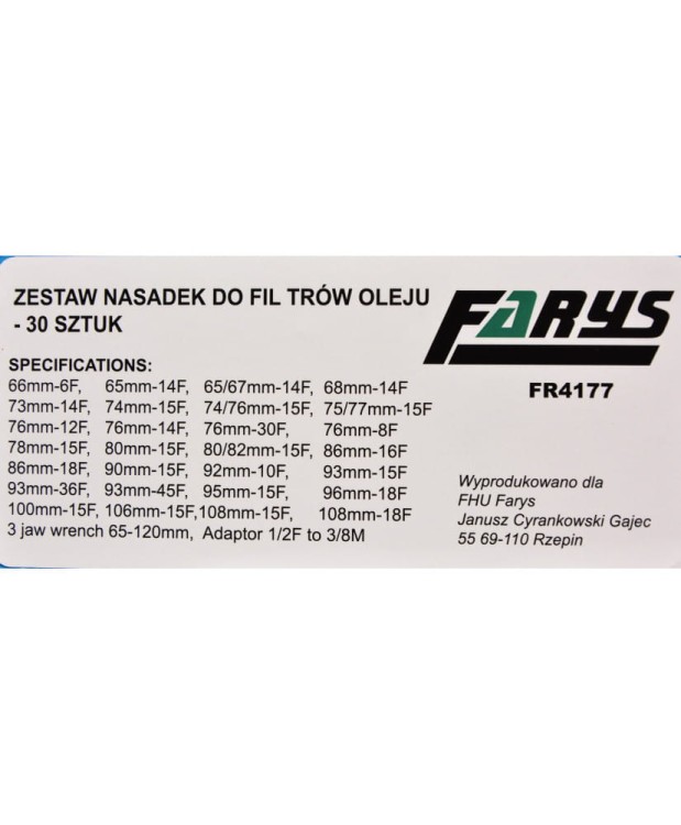 Klucze do filtrów oleju 30el. miski FR4177