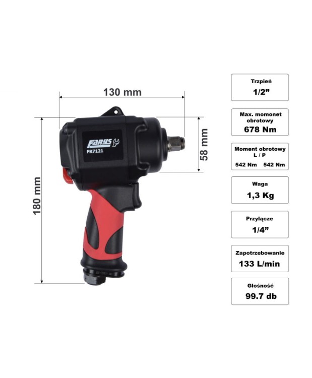 Klucz pneumatyczny udarowy 1/2" 678Nm  FR7121