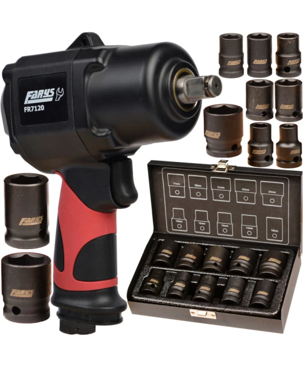 Klucz pneumatyczny udarowy 1/2" 1356Nm FR7120 w zestawie z nasadkami FR2565