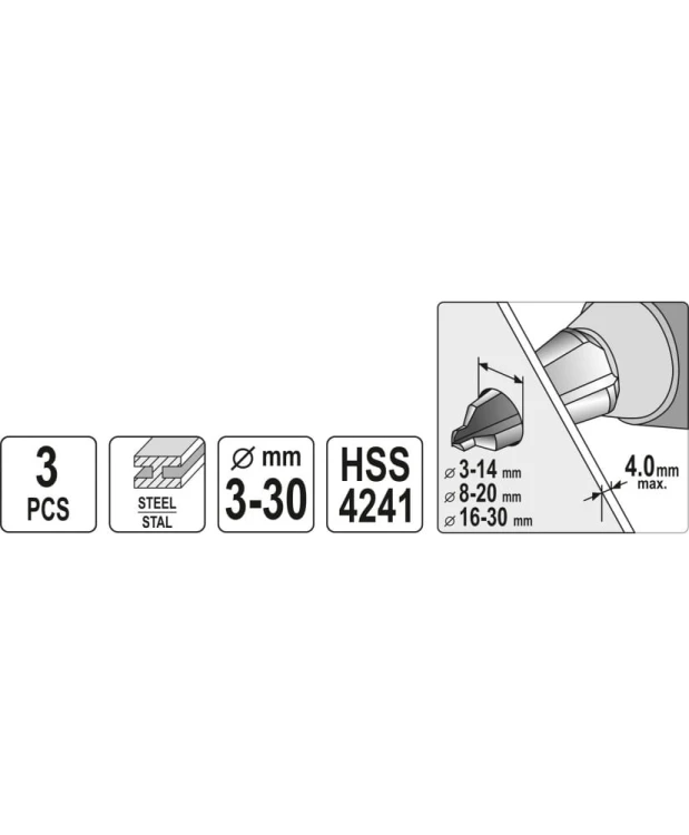 YATO Zestaw wierteł stożkowych 3 szt. YT-44730