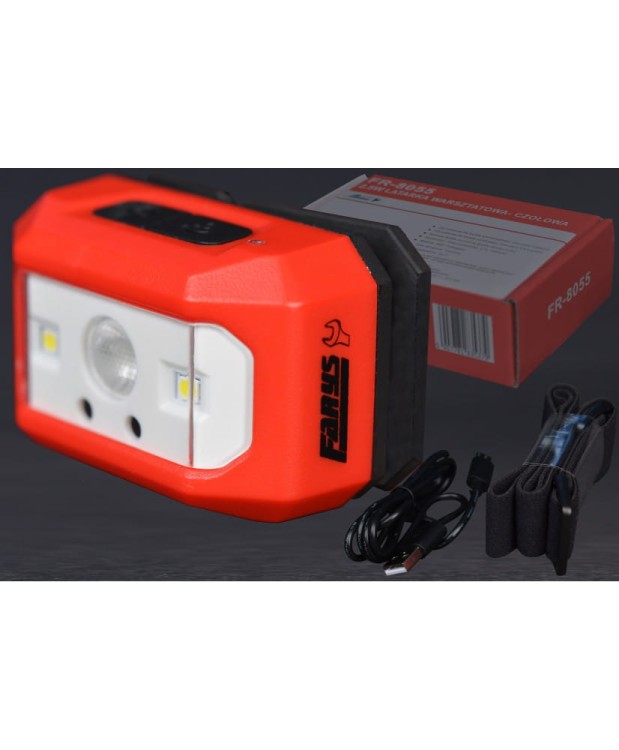 Latarka czołówka warsztatowa czołowa LED USB czujnik ruchu FR8055