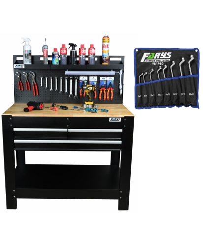 Stół warsztatowy szafka narzędziowa z blatem FR4095 + klucze odgięte 6-22mm FR1960