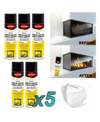 5szt. Caramba Aktywna pianka do czyszczenia szyb kominków i piecyków 500ml + 1x maseczka FFP2