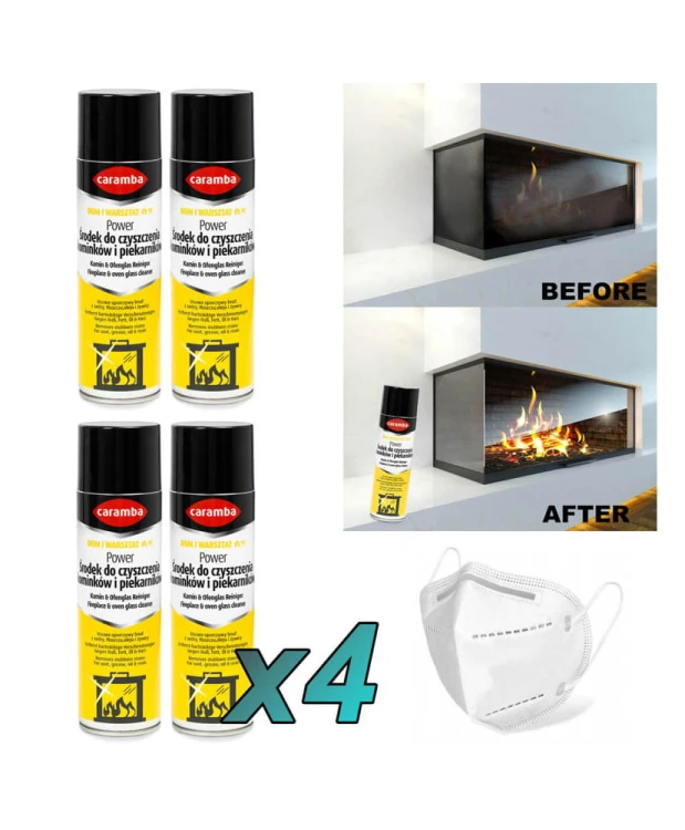4szt. Caramba Aktywna pianka do czyszczenia szyb kominków i piecyków 500ml + 1x maseczka FFP2