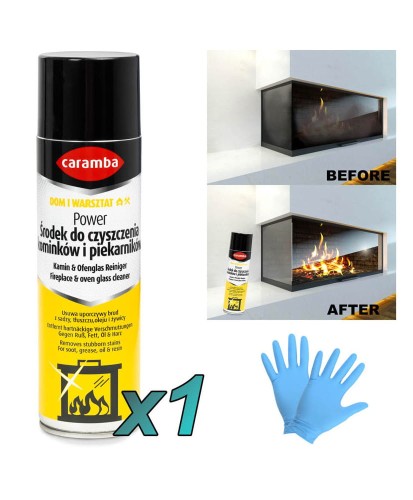 1x Caramba Aktywna pianka do czyszczenia szyb kominków i piecyków 500ml + 2x rękawiczki (1para)