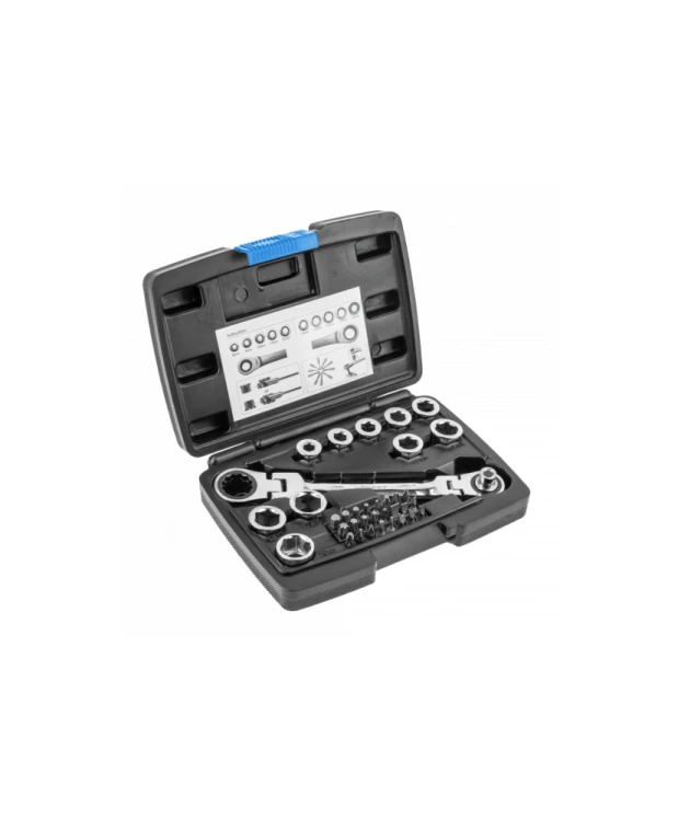 Klucz oczkowy z grzechotką z przegubem i nasadkami HT1R491 (4C)(S32)