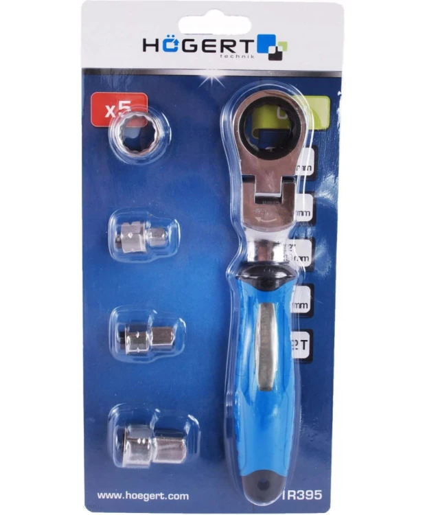 Klucz z grzechotką i przegubem, wymienne adaptery 5szt HT1R395 (4B)(S32)