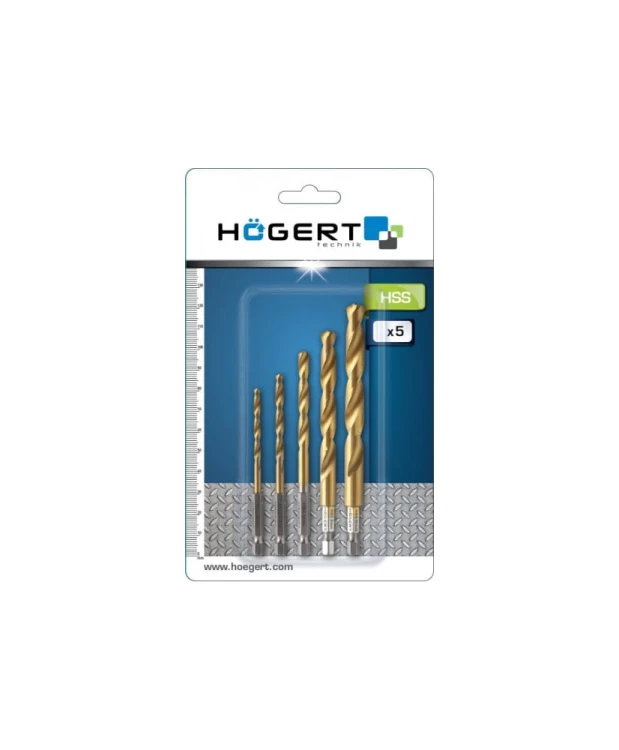 Hoegert Zestaw wierteł do metalu 5 szt., uchwyt HEX HT6D180  (18B) (S33)
