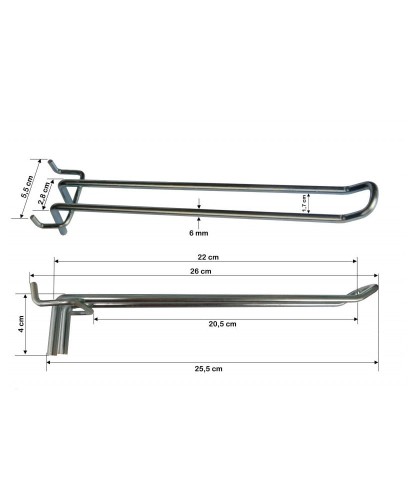 Haczyk uchwyt do regału metalowego sklepowego podwójny 26 cm