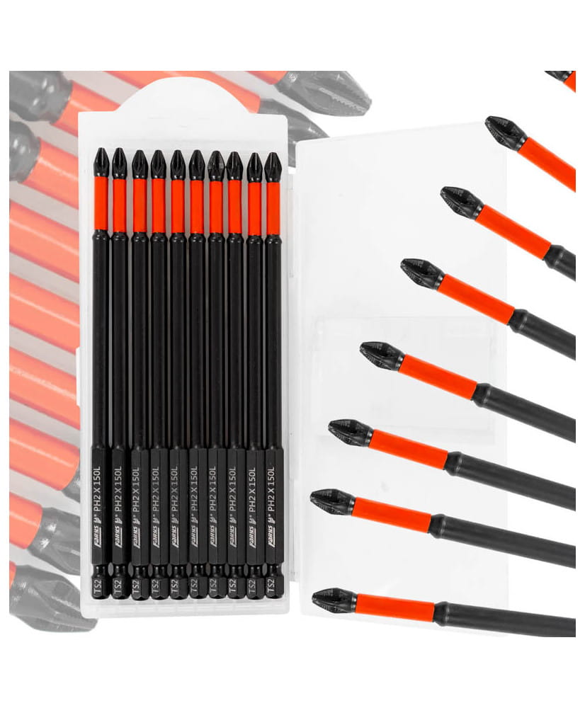 10x Bity WKRĘTARKI MAGNETYCZNE PH2 150 mm Końcówki wkrętakowe Groty FR2356