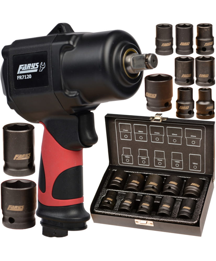 Klucz pneumatyczny udarowy 1/2" 1356Nm FR7120 w zestawie z nasadkami FR2565