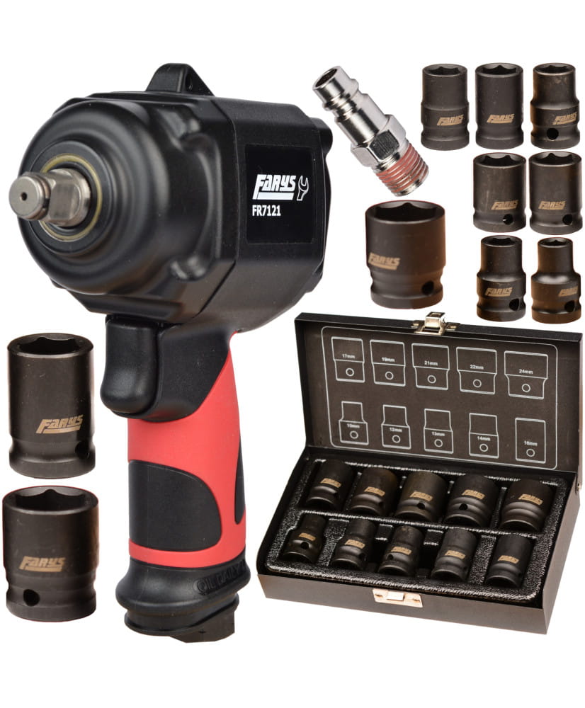 Klucz pneumatyczny udarowy 1/2" 678Nm FR7121 w zestawie z nasadkami FR2565
