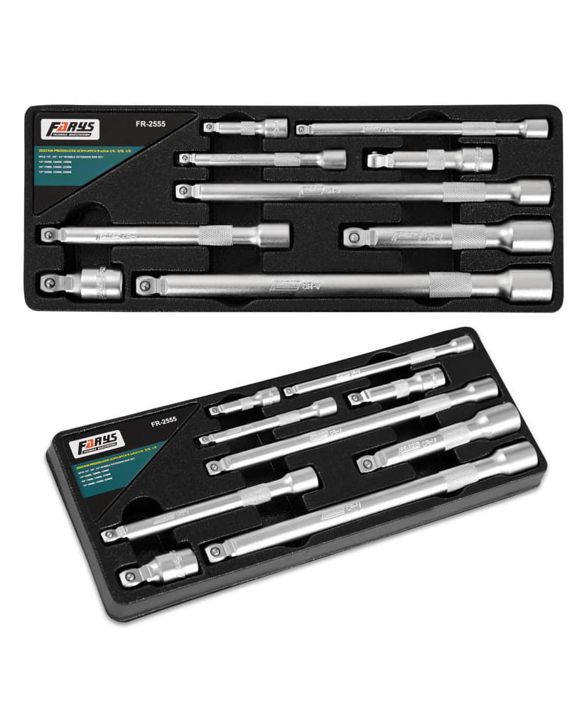 Przedłużki uchylne zestaw 1/2" 3/8" 1/4" 9el. FR2555