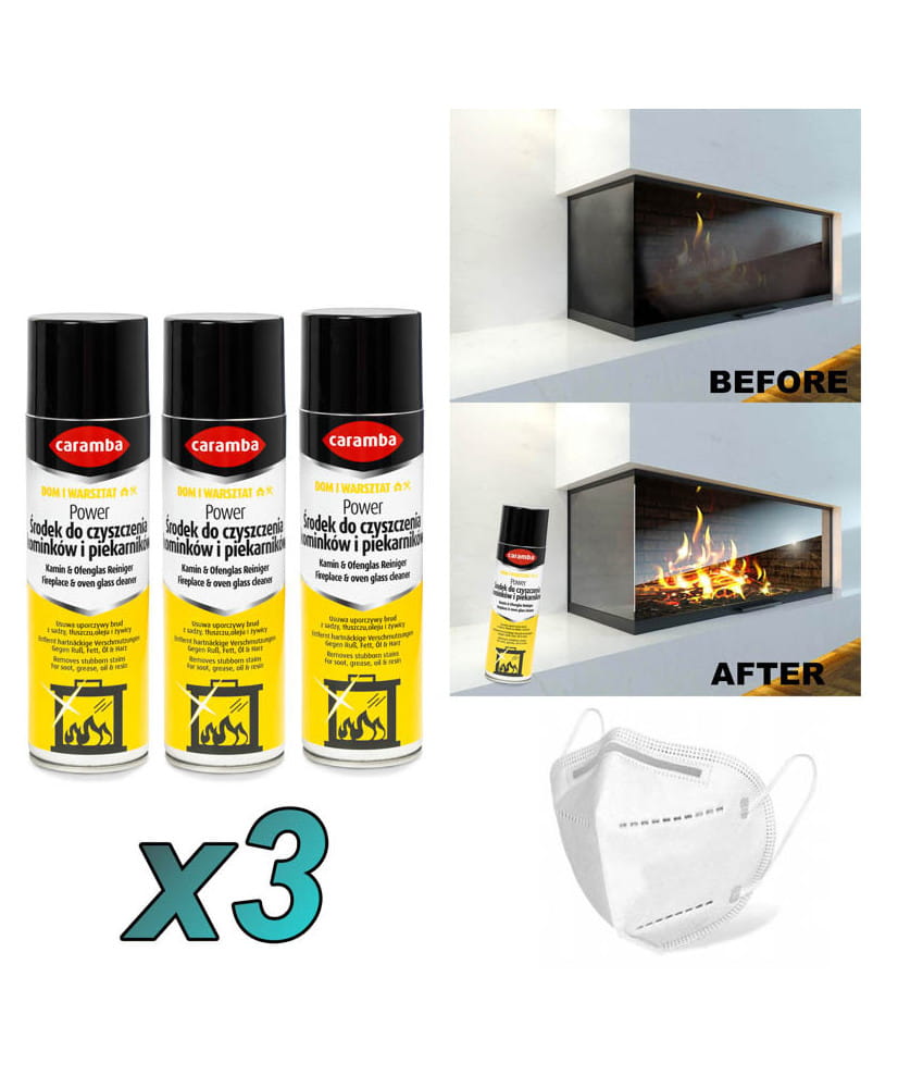 3szt. Caramba Aktywna pianka do czyszczenia szyb kominków i piecyków 500ml + 1x maseczka FFP2