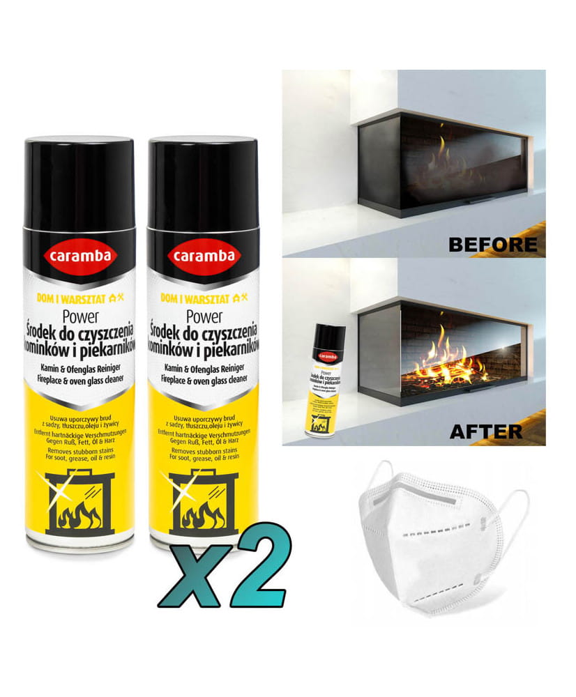 2szt Caramba Pianka do czyszczenia szyb kominków i piecyków 500ml + 1x maseczka FFP2