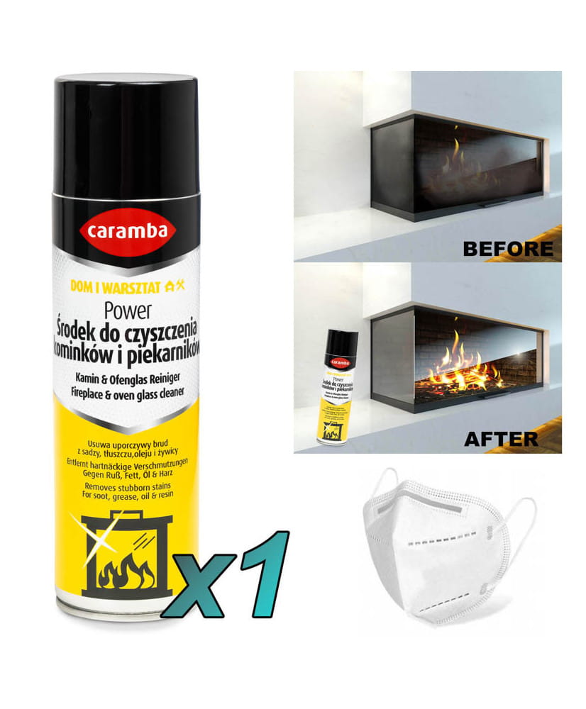 1x Caramba Aktywna pianka do czyszczenia szyb kominków i piecyków 500ml + 1x maseczka FFP2