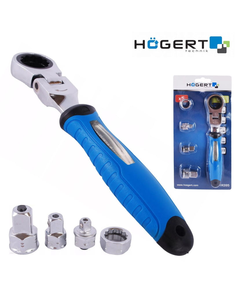 Klucz z grzechotką i przegubem, wymienne adaptery 5szt HT1R395 (4B)(S32)